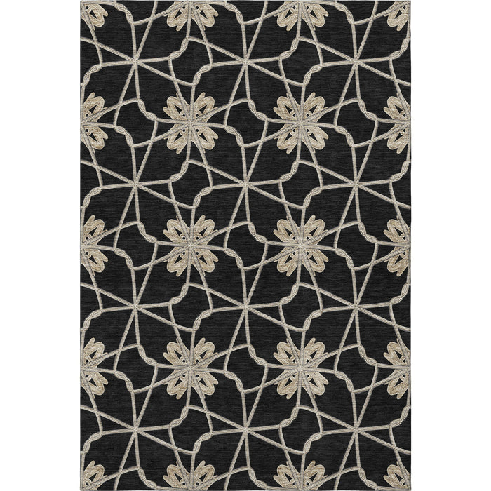 10' X 14' Geometric Washable Area Rug With UV Protection (675906) - Black / Khaki / Beige