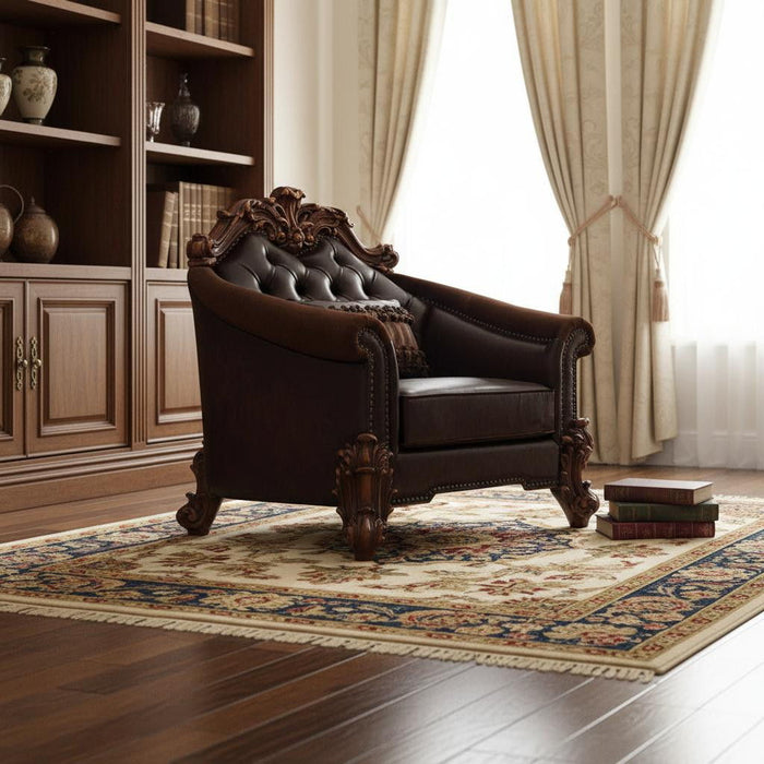 Faux Leather Tufted Barrel Chair - Dark Brown