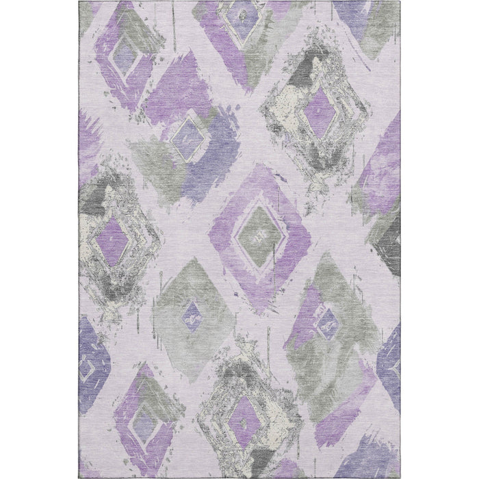 10' X 14' Abstract Geometric Washable Area Rug With UV Protection (696626) - Lavender / Ivory / Gray