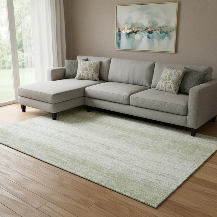 10' X 14' Striped Washable Area Rug With UV Protection (668307) - Artichoke Green / Ivory