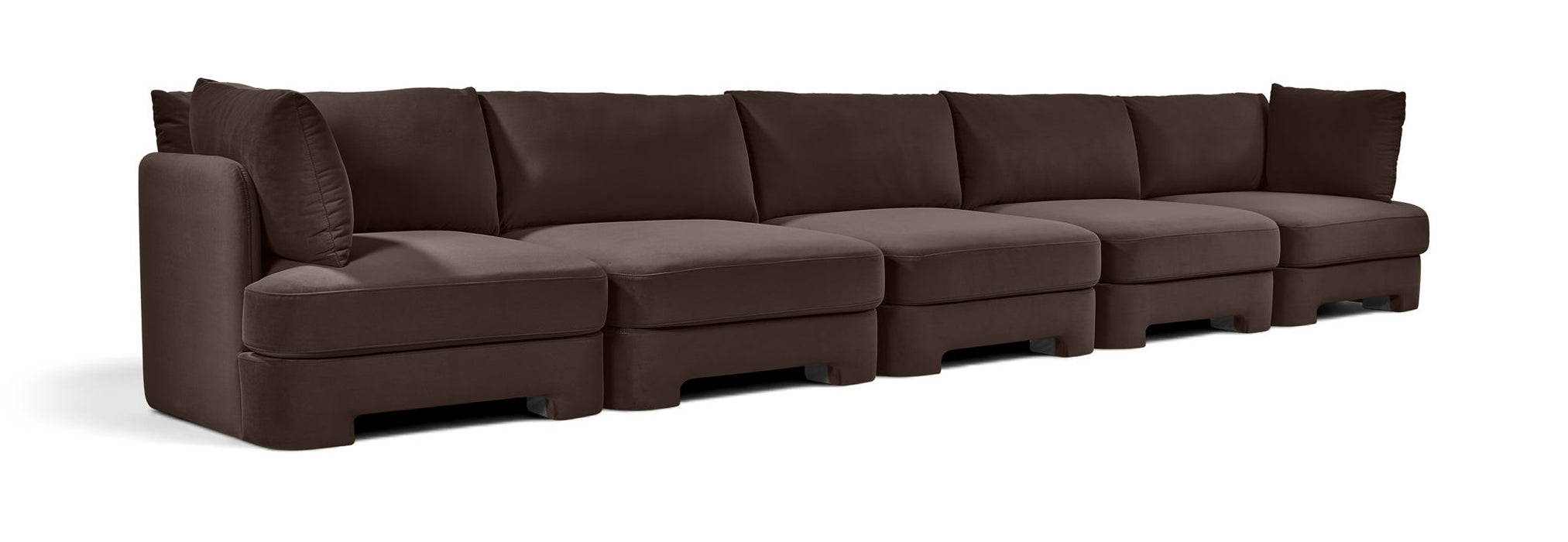 Meridian Furniture Hammond velvet performance fabric 5-piece sectional sofa with upholstered cushions and modern design.