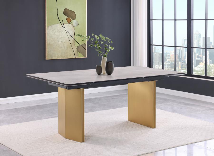 Vesa - Glass Top Extension Dining Table - Beige