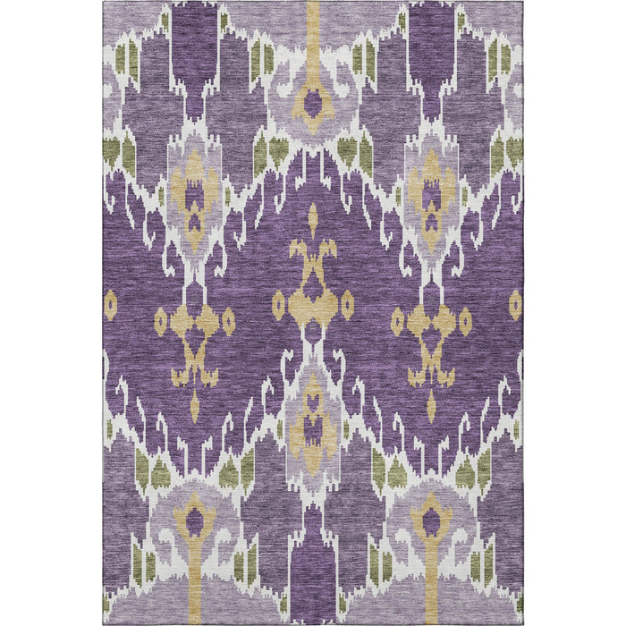10' X 14' Ikat Washable Area Rug With UV Protection - Purple