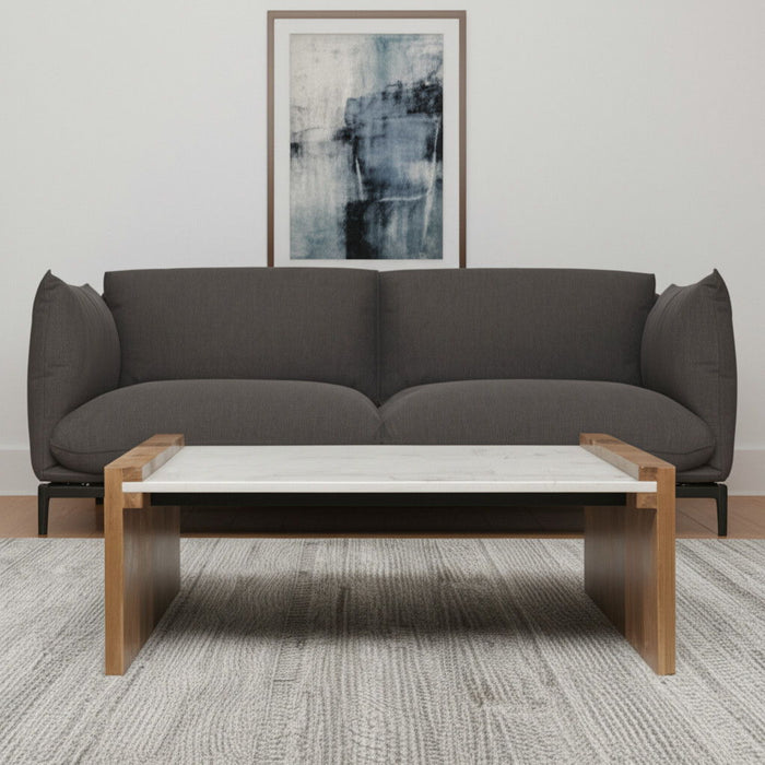 48" Solid Wood And Genuine Marble Coffee Table - Natural And White