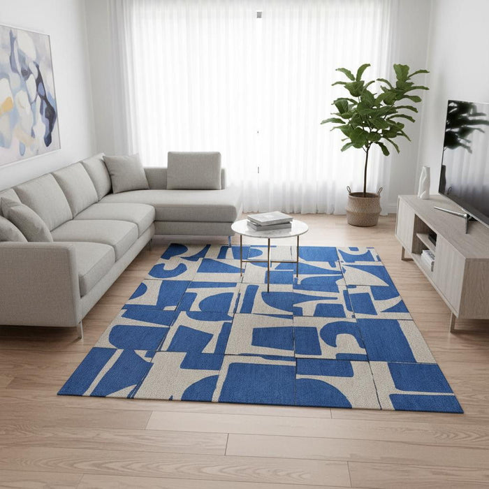 8' X 11' Geometric Washable Area Rug (551959) - Blue / White