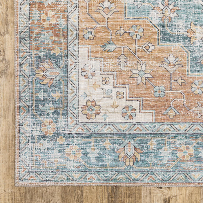 9' x 12' Oriental Power Loom Stain Resistant Area Rug - Blue