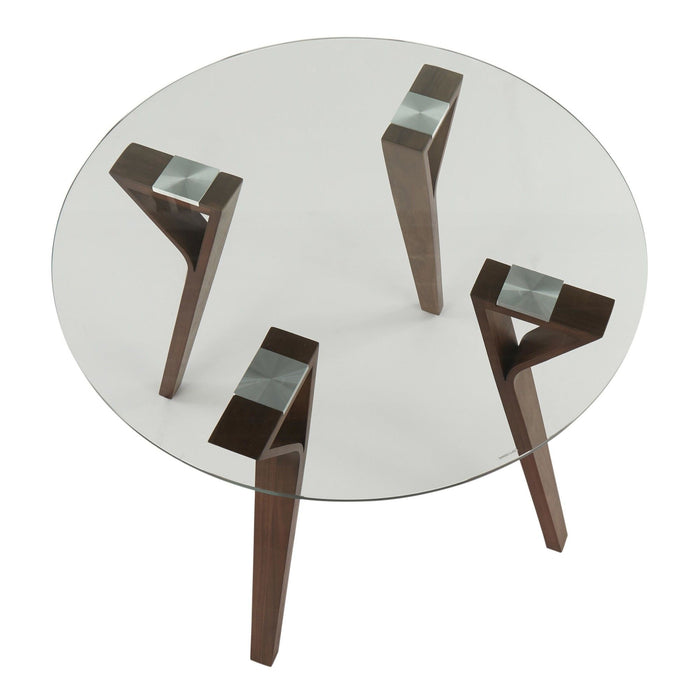 Folia - Round Dinette Table - Walnut Wood And Clear Glass