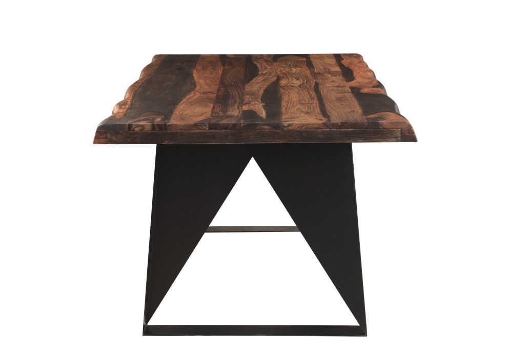 80" Solid Wood And Metal Sled Base Dining Table - Dark Brown