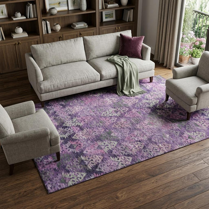 10' X 14' Washable Area Rug With UV Protection (695618) - Eggplant / Lavender / Gray