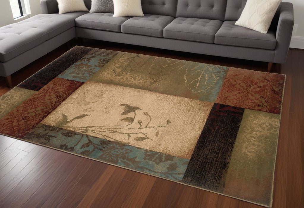 8' x 11' Floral Block Pattern Area Rug - Beige And Brown