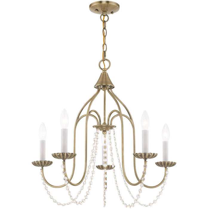 Five Light Dimmable Chandelier With Shades - Antiqued Brass