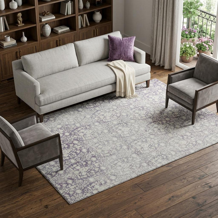10' X 14' Damask Washable Area Rug With UV Protection (692106) - Plum / Ivory
