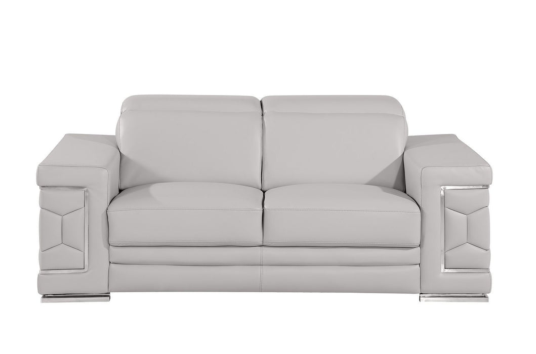Leather Reclining Loveseat - Light Gray / Silver