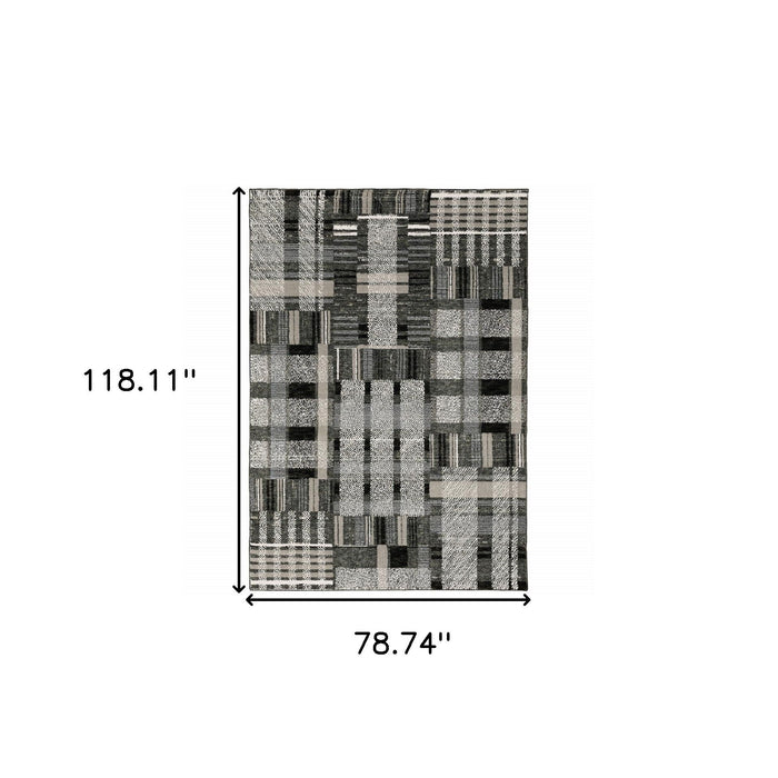 7' x 10' Geometric Power Loom Area Rug - Gray And Black