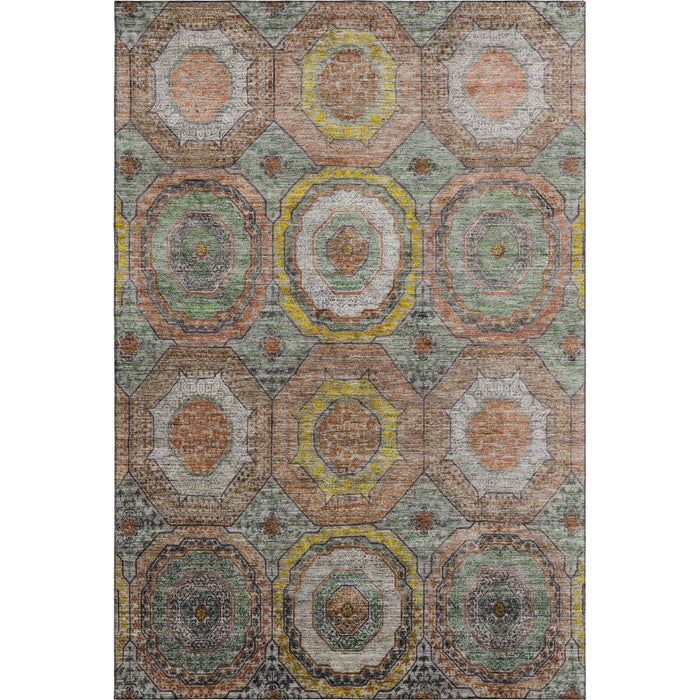 10' X 14' Geometric Washable Area Rug With UV Protection (716521) - Sage / Gold