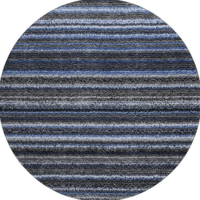 8' Striped Washable Round Rug With UV Protection (650779) - Blue / Gray