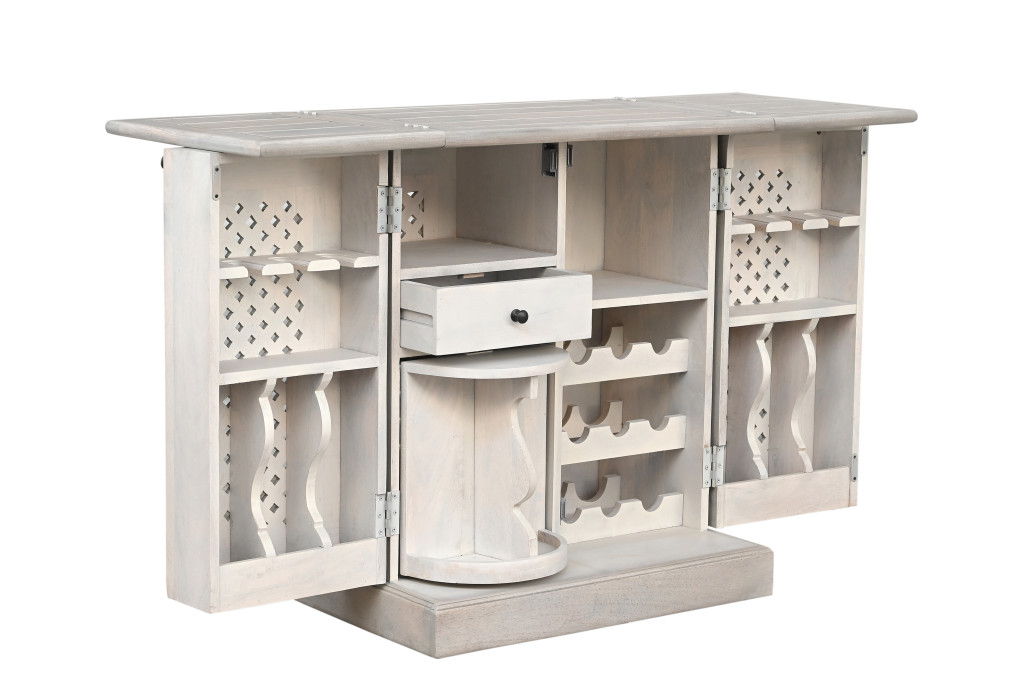 Solid Wood Carved Floral Bar Cabinet With Two Doors One Drawer (727849) - White