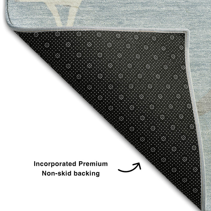 10' X 14' Abstract Geometric Washable Area Rug With UV Protection (682313) - Sky Blue / Ivory / Gray