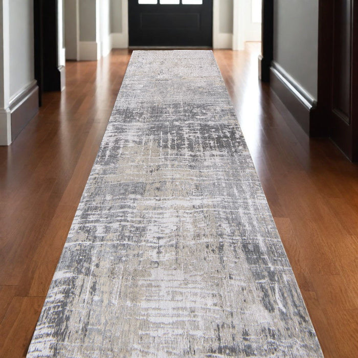 10' Abstract Non Skid Area Rug - Gray And White