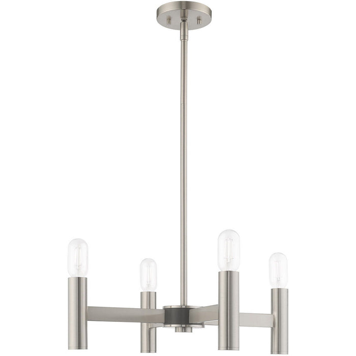 19" Four Light Dimmable Chandelier With Shades - Nickel