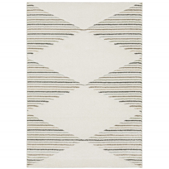 6' x 9' Geometric Power Loom Stain Resistant Area Rug - Beige Gray Sage Green Pale Blue Brown And Charcoal