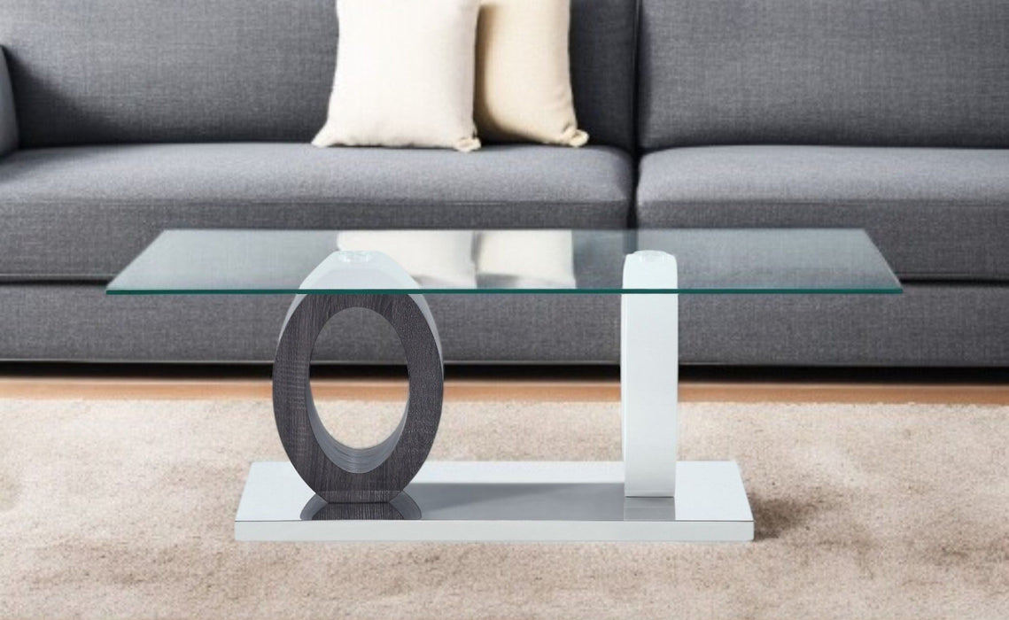 Glass Coffee Table - Clear And White And Gray