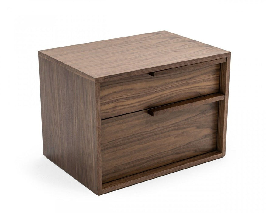 Modern Nightstand With Two Drawers - Light Brown Walnut