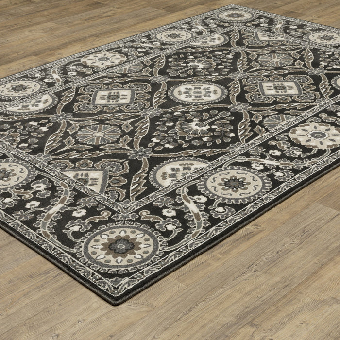 8' X 11' Oriental Area Rug - Charcoal And Gray