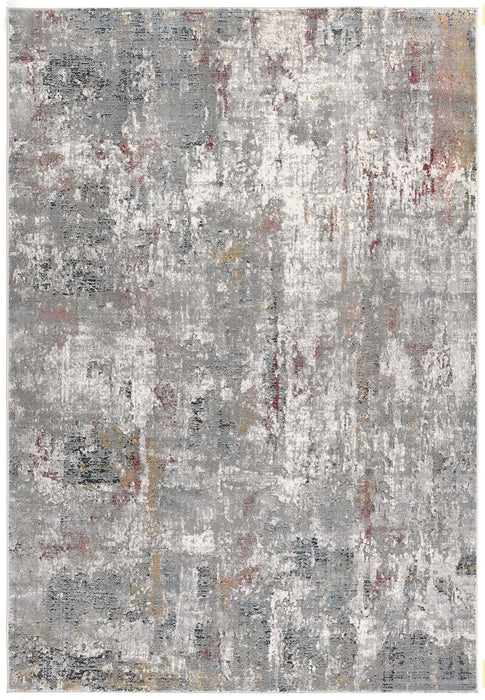 9' x 12' Abstract Washable Non Skid Area Rug - Gray Red And Ivory