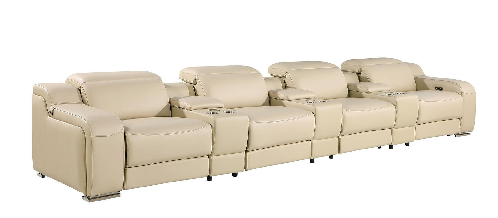 169" Italian Leather Reclining USB Sofa - Beige