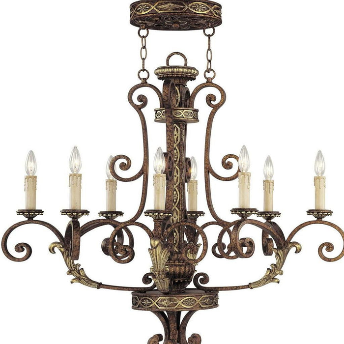 36" Eight Light Metal Dimmable Chandelier With Shades - Bronze