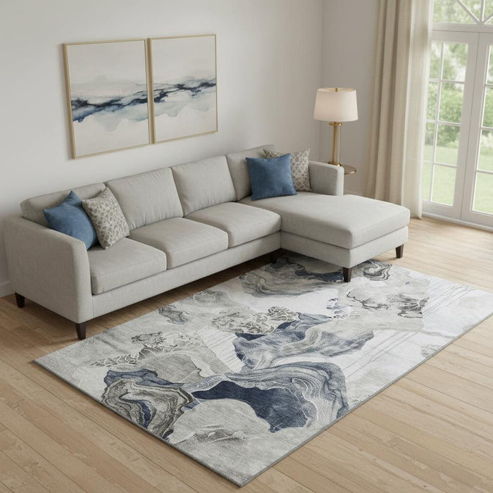 10' X 14' Abstract Washable Area Rug With UV Protection (697338) - Ivory / Gray / Charcoal