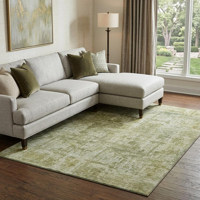 10' X 14' Abstract Washable Area Rug With UV Protection (695270) - Artichoke Green / Ivory