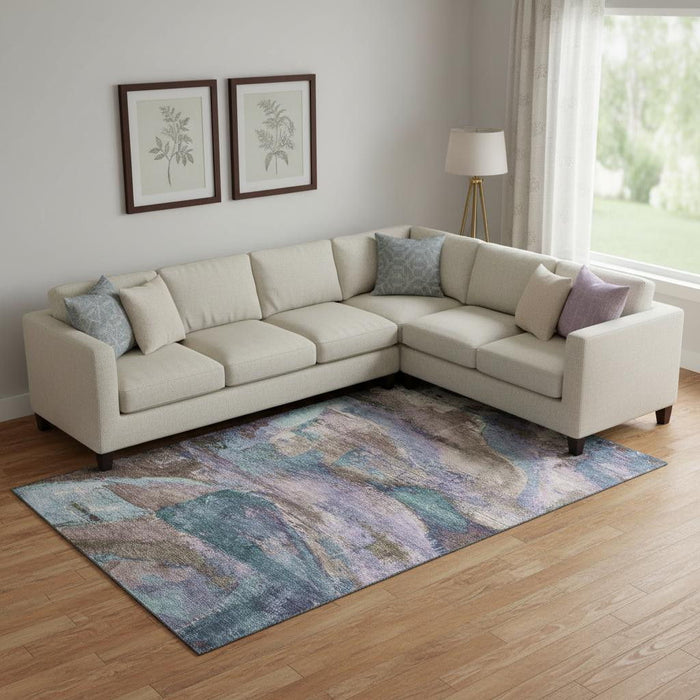 10' X 14' Abstract Washable Area Rug With UV Protection (715579) - Coffee / Blue