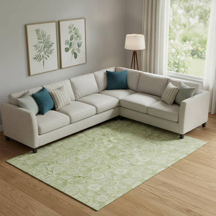 10' X 14' Floral Washable Area Rug With UV Protection (708808) - Sage / Beige