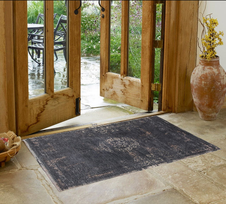 3' x 5' Medallion Non Skid Area Rug - Gray And Black