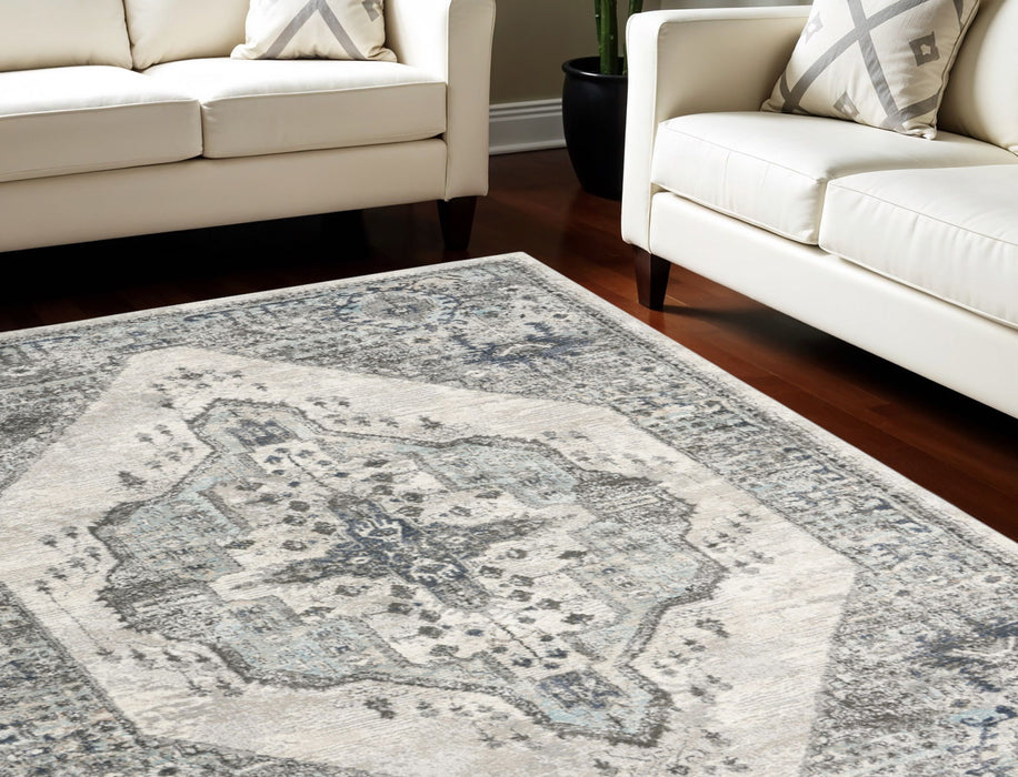 8' X 10' Floral Power Loom Distressed Area Rug - Gray