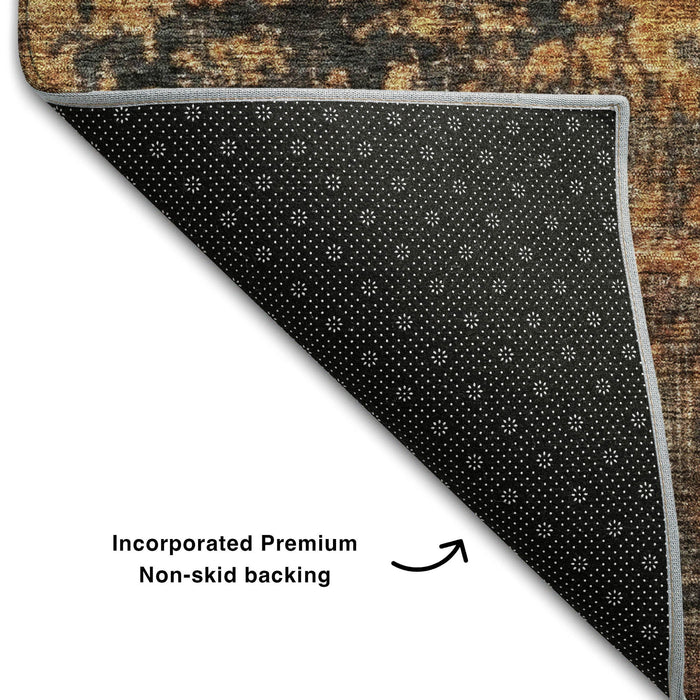 10' X 14' Abstract Washable Area Rug With UV Protection (688388) - Rust / Silver / Gray