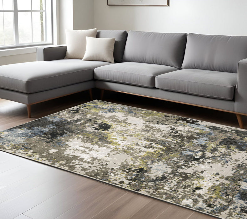 6' x 9' Abstract Power Loom Stain Resistant Area Rug - Gray Green Gold Blue And Beige