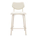 Set of four HomeRoots fabric faux leather counter height bar stools in light gray, showcasing modern seating with metal legs.