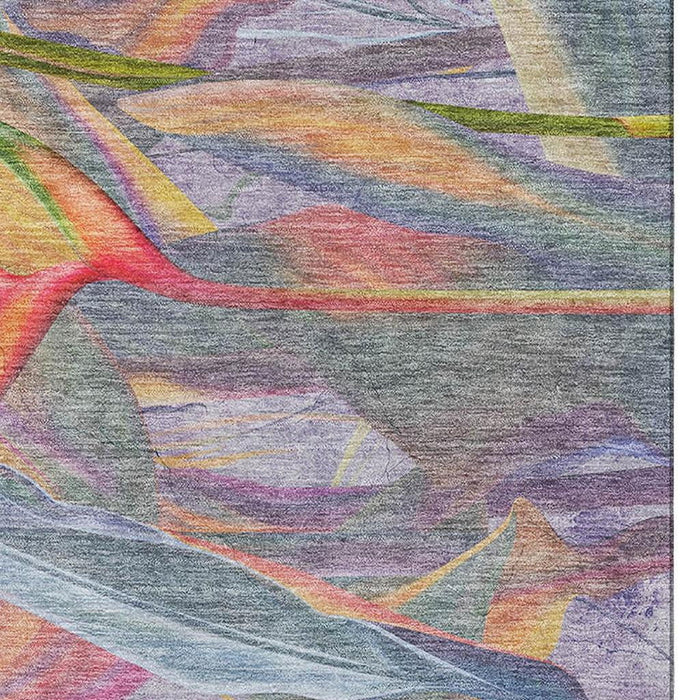 3' X 5' Geometric Washable Area Rug With UV Protection (646386) - Rainbow / Ivory