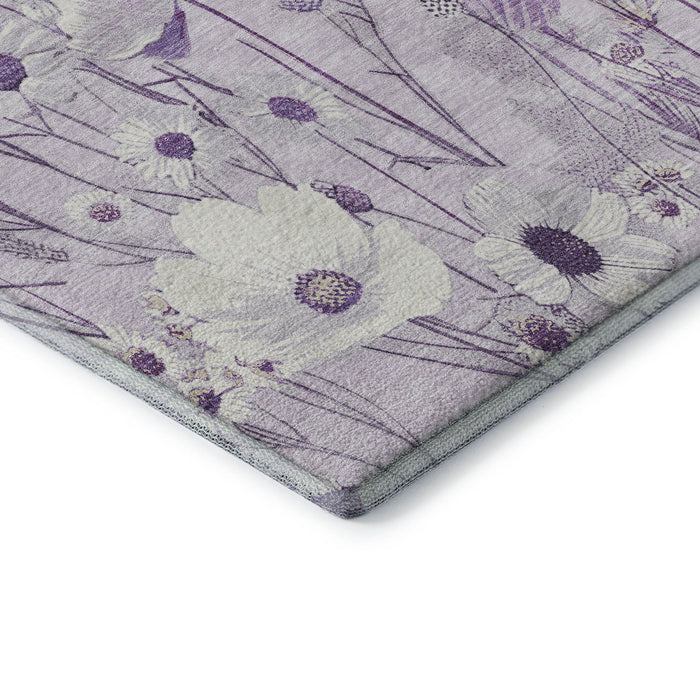 10' X 14' Floral Washable Area Rug With UV Protection (694068) - Lavender / Ivory