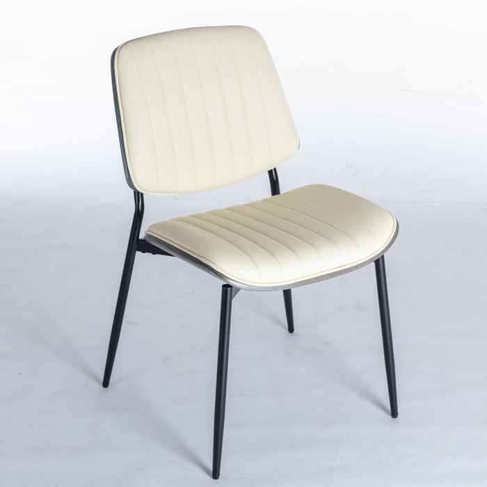 Set of 2 Giga mid-century modern dining chairs with walnut bentwood backs, upholstered seats, and metal legs for kitchen or dining room.
