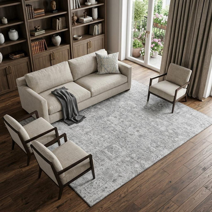 10' X 14' Floral Washable Area Rug With UV Protection (651184) - Gray / Silver
