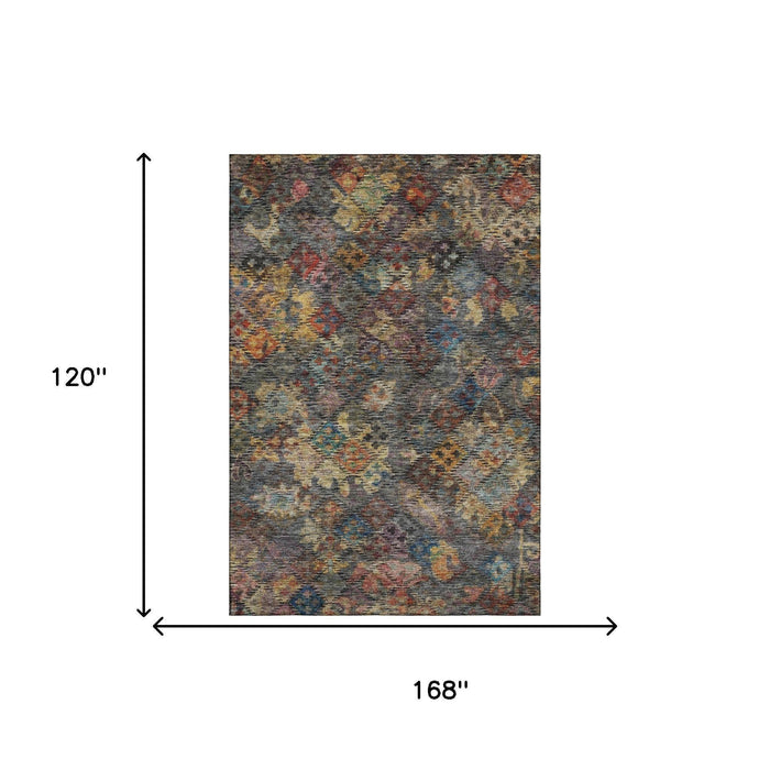 10' X 14' Abstract Geometric Washable Area Rug With UV Protection (684546) - Gray / Gold / Coral