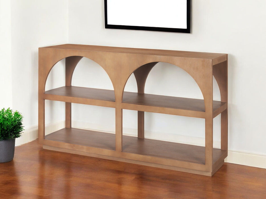 54" Solid Wood Floor Shelf Console Table With Two Shelves - Brown