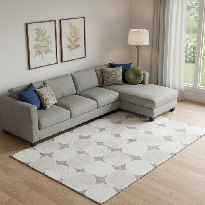 10' X 14' Abstract Geometric Washable Area Rug With UV Protection (669210) - Lavender / Ivory