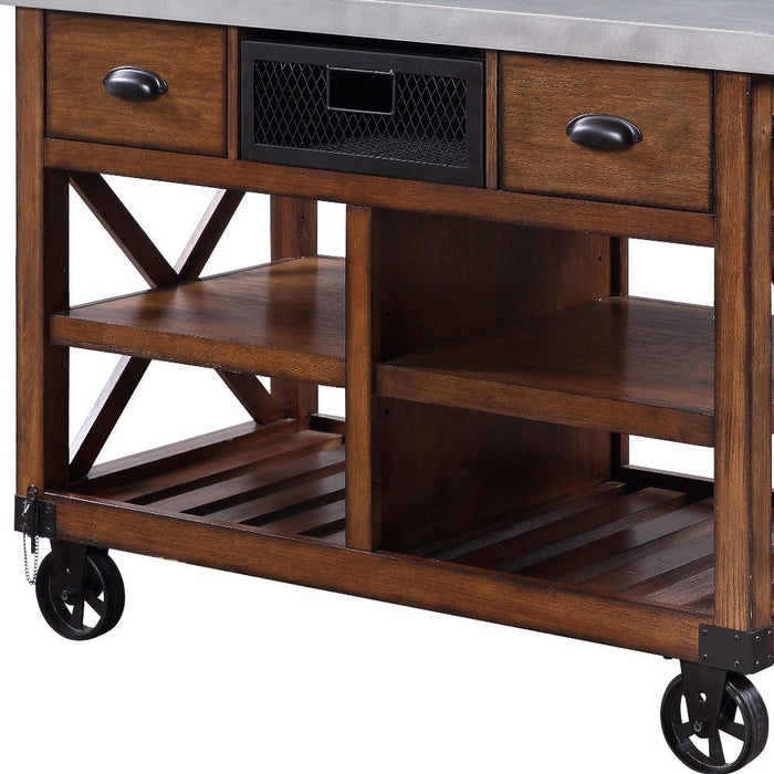 48" Rolling Kitchen Cart With Storage - Dark Brown
