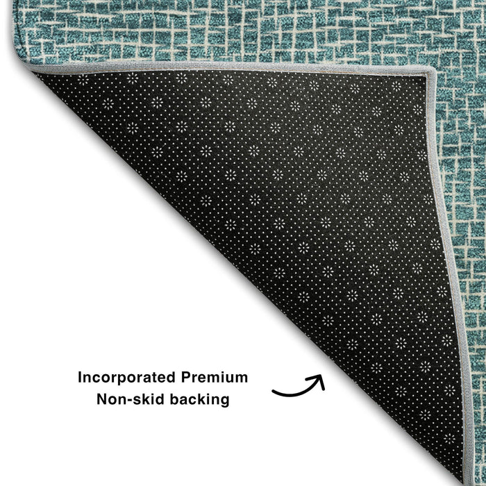 10' X 14' Geometric Washable Area Rug With UV Protection (682883) - Teal / Ivory