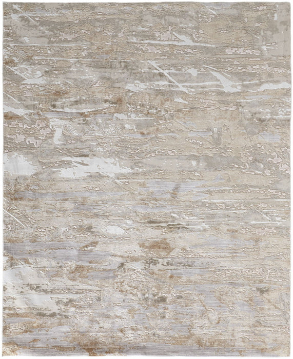 7.8' x 9.5' Abstract Power Loom Distressed Area Rug - Tan And Ivory